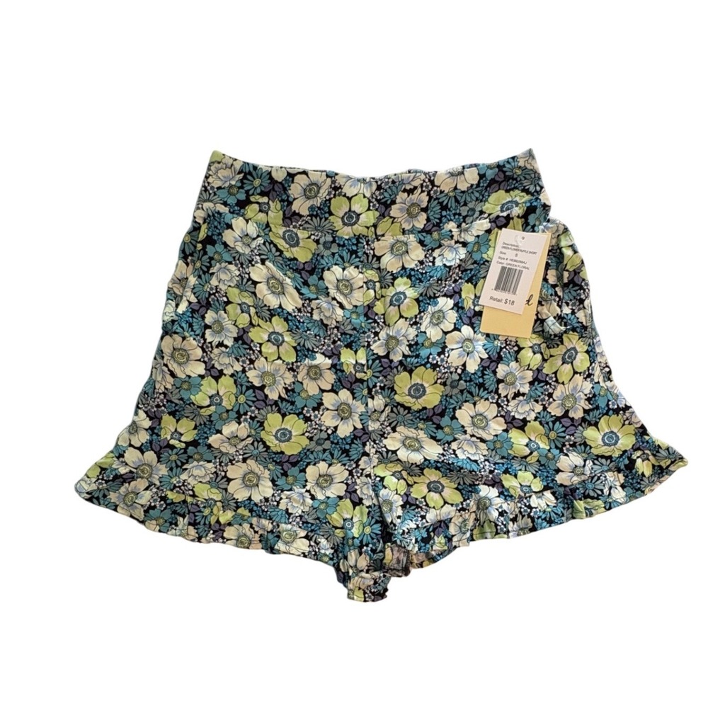 Green Floral Ruffle Shorts High Waist Size S NWT Cottage Grandmacore Festival